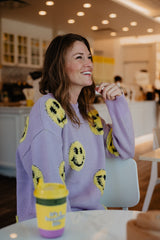 Light Purple Happy Face Crewneck Sweater