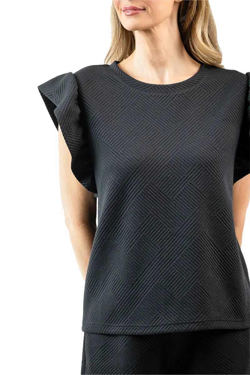 Black Ruffle Top Two Piece Clothing Set for Women