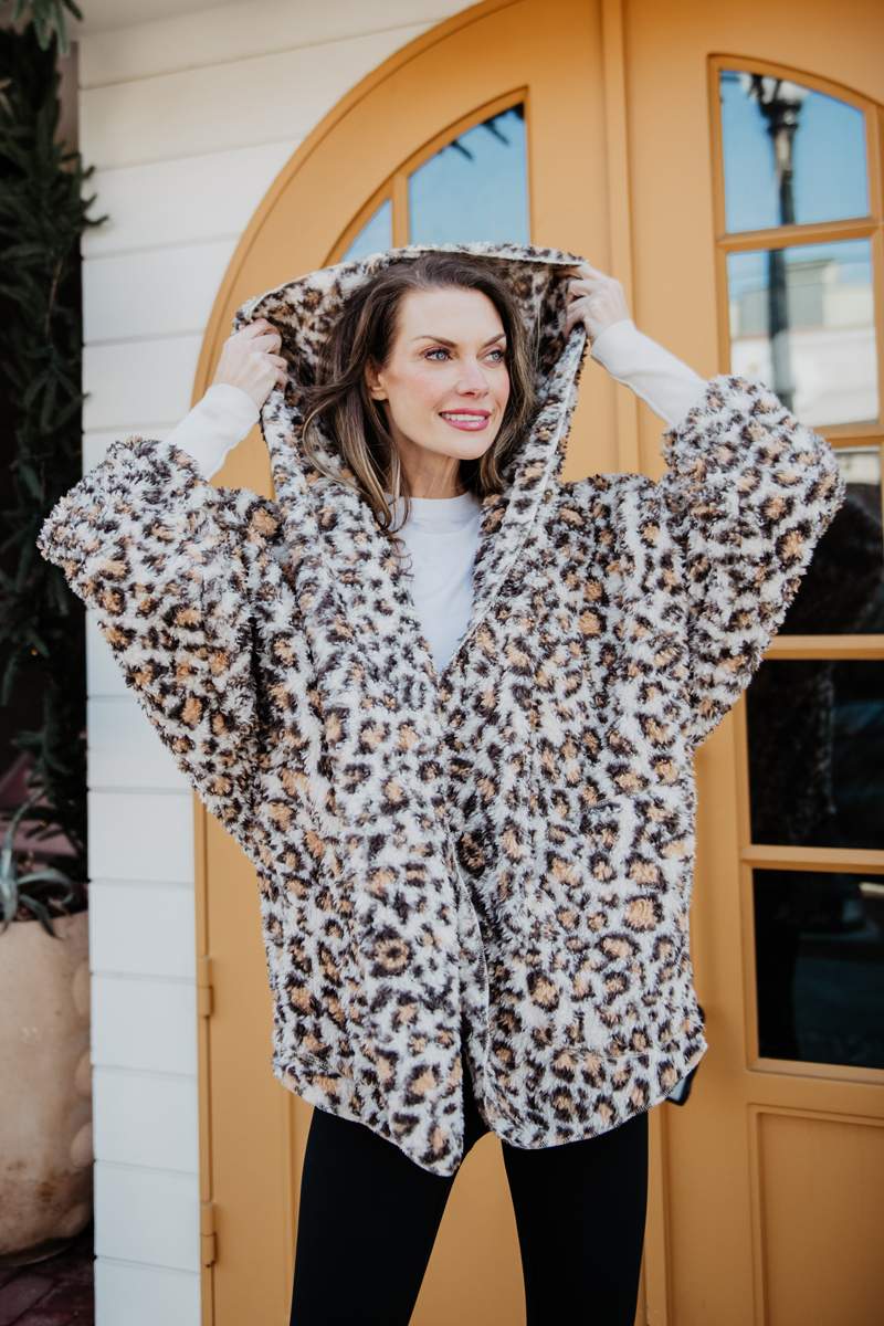 Tan Leopard Lightweight BODY WRAP with Hoodie and Pockets