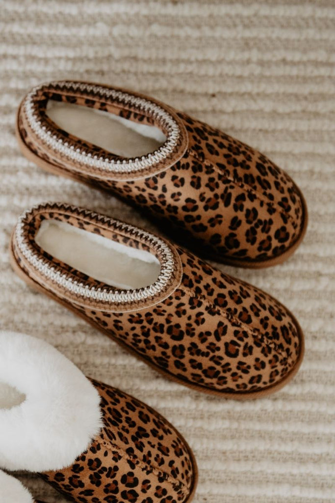 Leopard Print Embroidered Slip-On House Shoes