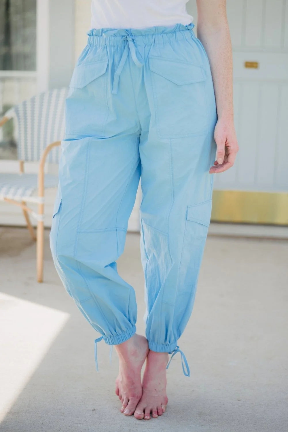 Light Blue Cargo Parachute Pants - Katydid.com