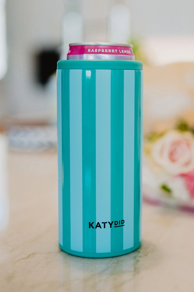 Aqua and Green Striped 12 Oz Can Cooler