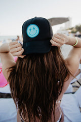 Turquoise Lightning Happy Face Trucker Hat