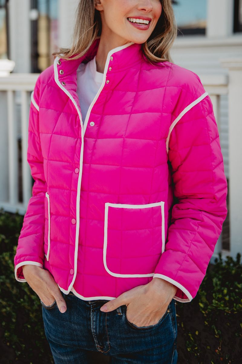 Hot Pink Quilted Trim Jacket