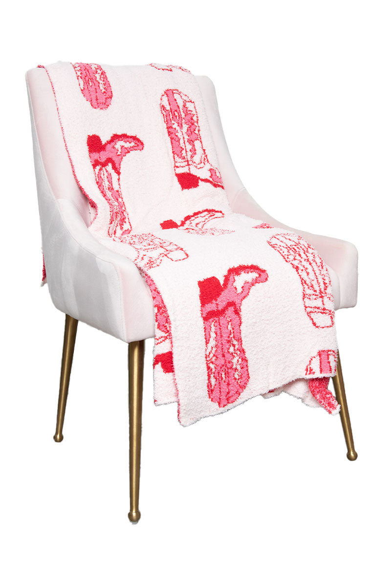 Light Pink Western Boots Comfy Throw Blanket