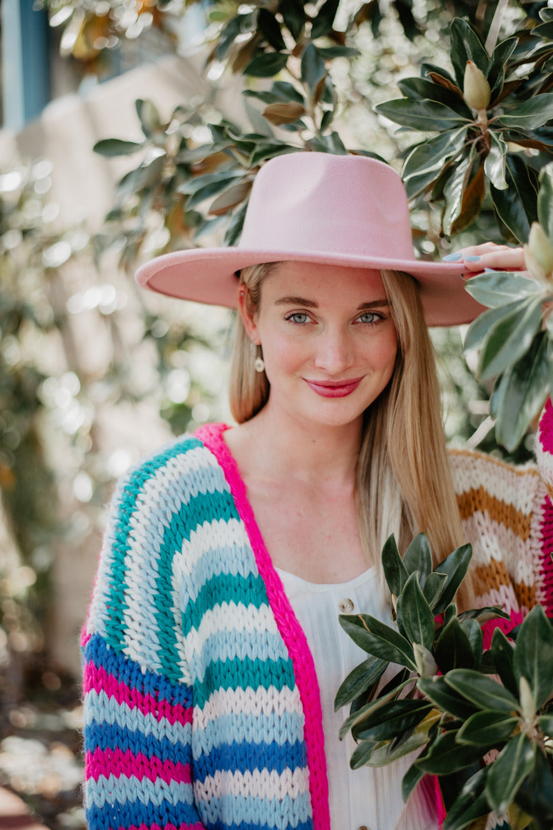 Light Pink Wide Brim Felt Hat for Women