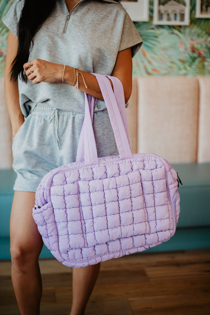 Purple quilted bag sale