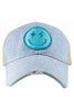 Turquoise Lightning Happy Face Denim Trucker Hat