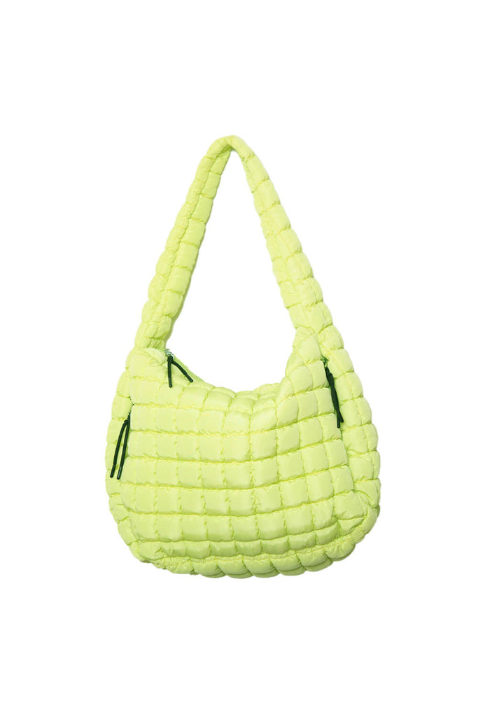 Lime Yellow Oversized Quilted Hobo Tote Bag