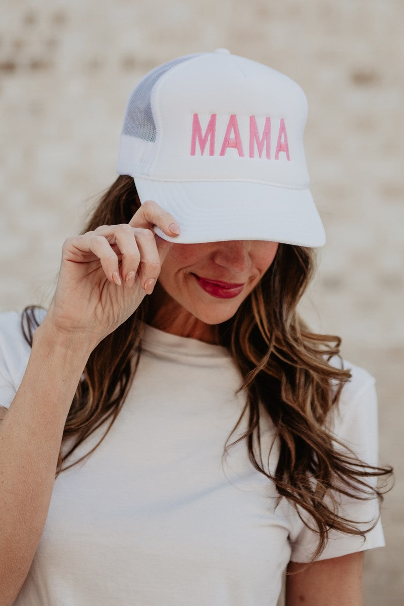 MAMA (Pink and White) Foam Snapback Hat