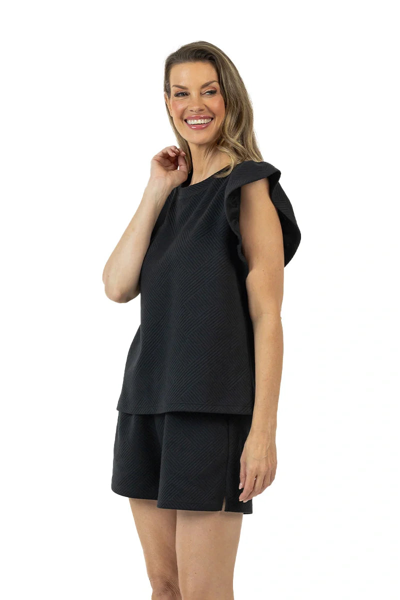 Black Ruffle Top Two Piece Clothing Set for Women