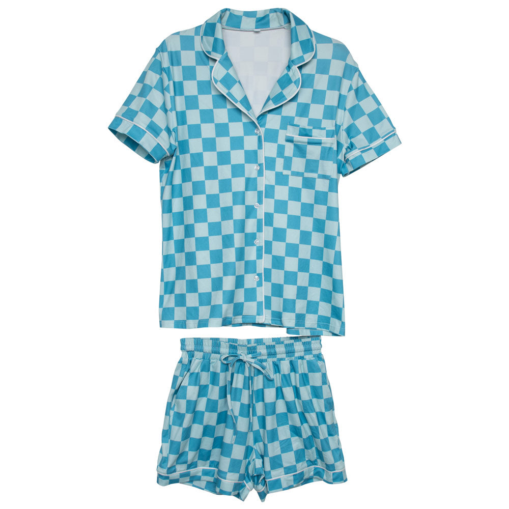 Teal Checker Pajamas Set