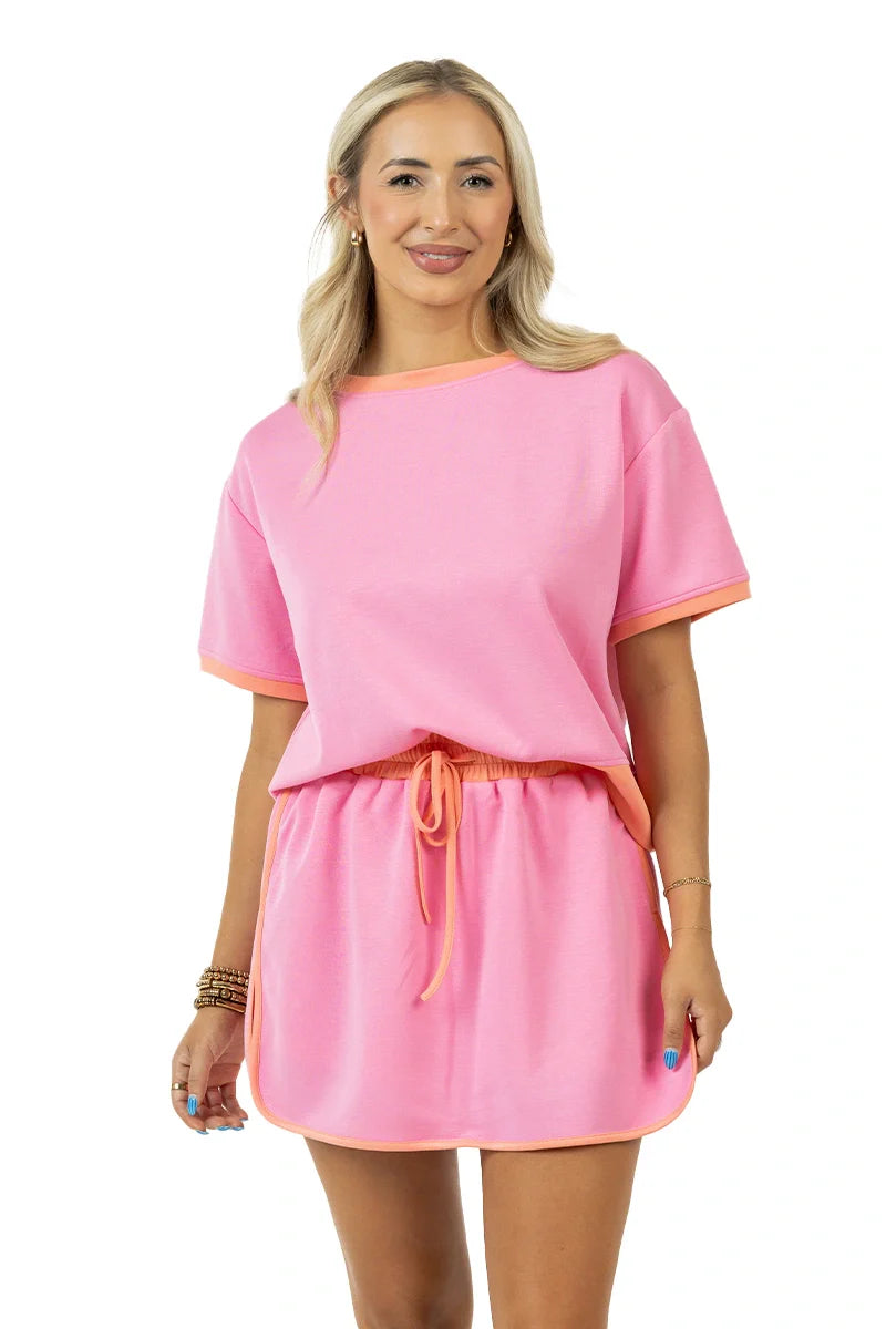 Pink and Orange Contrast Cute Matching Skirt Set - Katydid.com