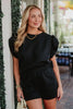 Black Ruffle Top Two Piece Clothing Set for Women