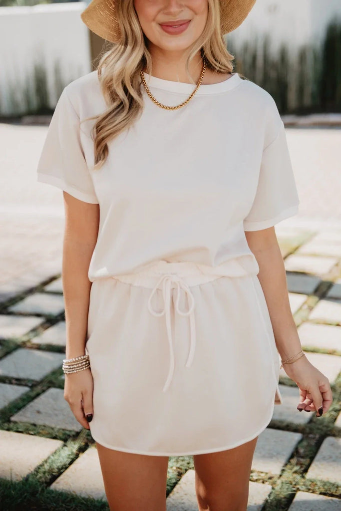 Beige and White Matching Skirt and Top Set - Katydid.com
