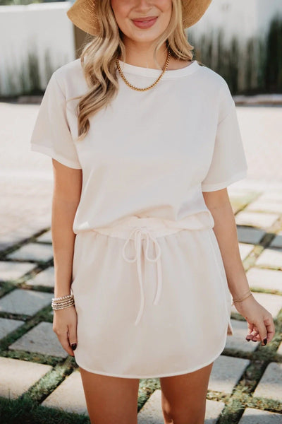 Beige and White Matching Skirt and Top Set - Katydid.com
