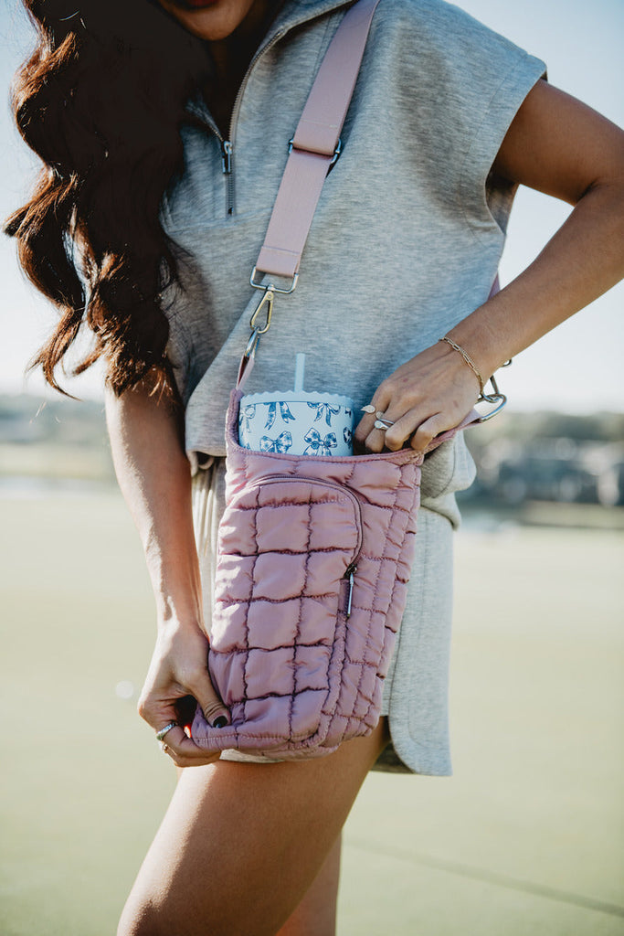 Mauve Quilted Tumbler Carrier Bag