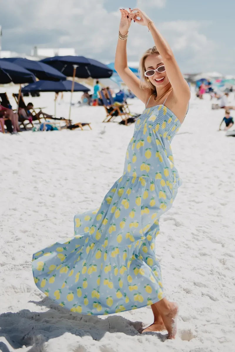 Zesty Lemons Cute Summer Maxi Dress - Katydid.com