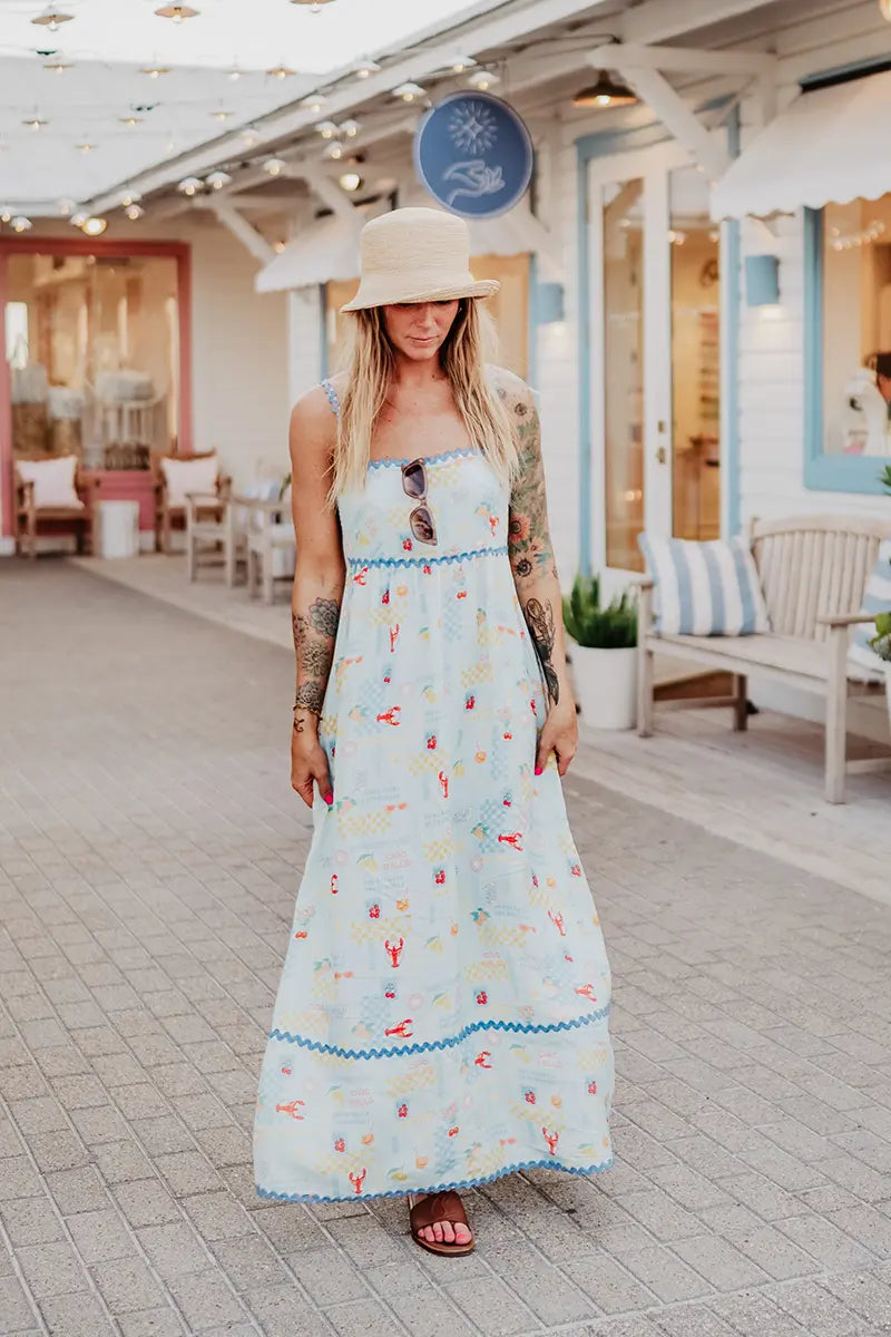 Light Blue Italian Summer Maxi Dress | Linen Maxi Dress