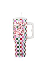 Merry & Bright Checkered Tumbler Cup w/ Handle