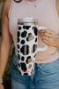 Black/White Cow Print Insulated Tumbler Cup with Handle