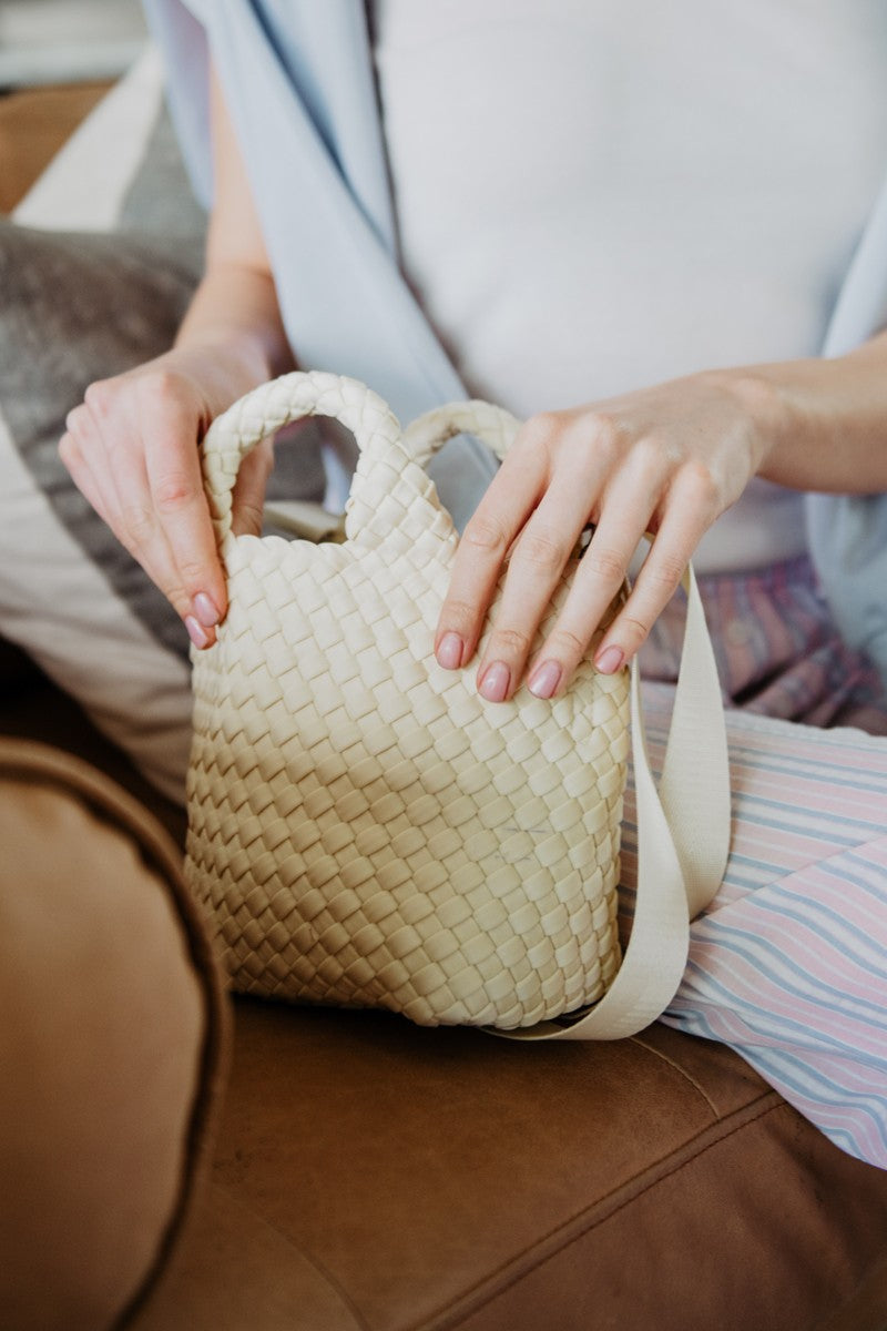 Cream Woven Bucket Tote Bag