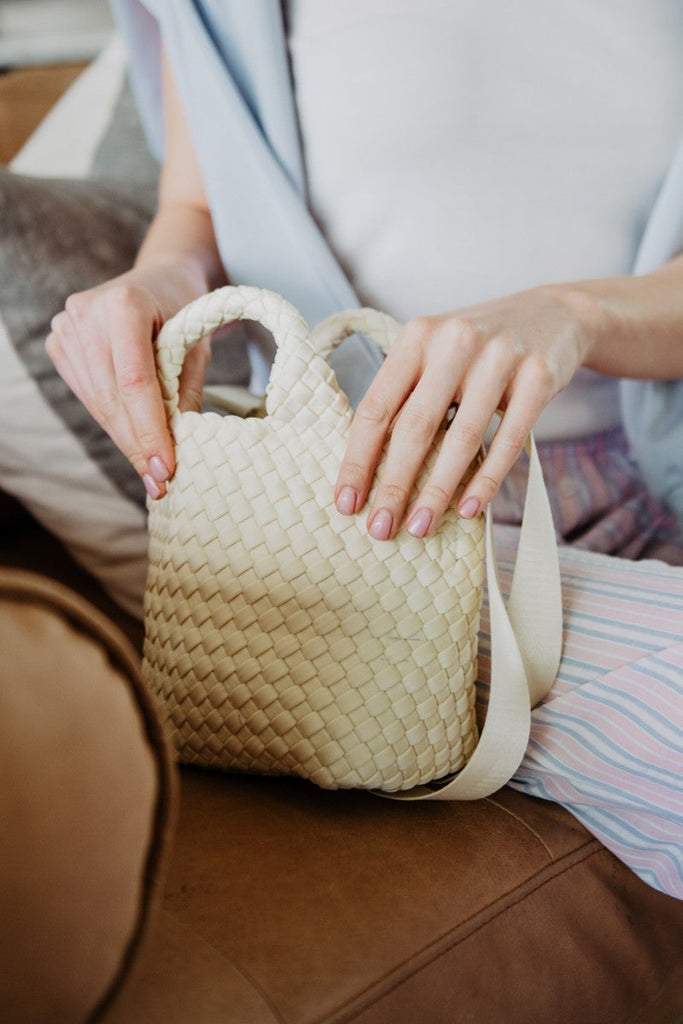 Cream Woven Bucket Tote Bag