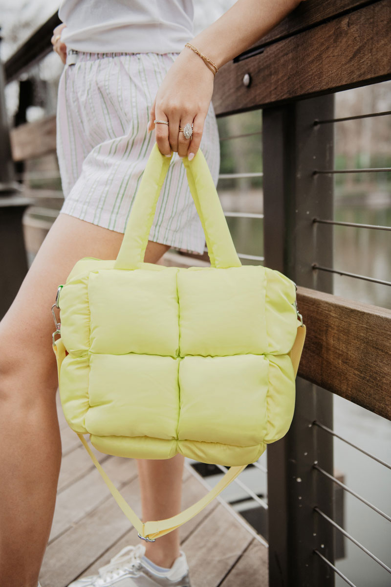 Lime Yellow Mini Puffer Tote Bag for Women
