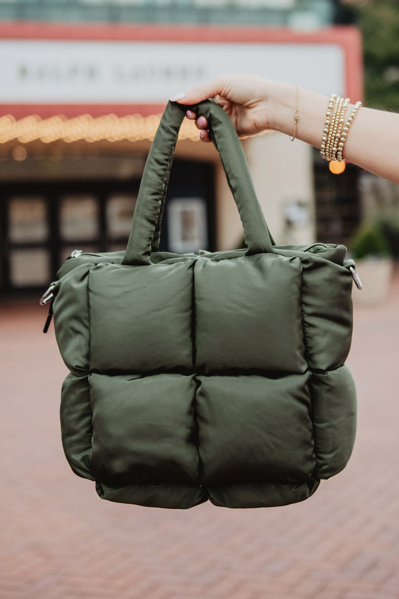 Olive Green Mini Puffer Totes