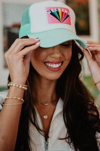 Light Blue Checkered Happy Face Vintage Hat
