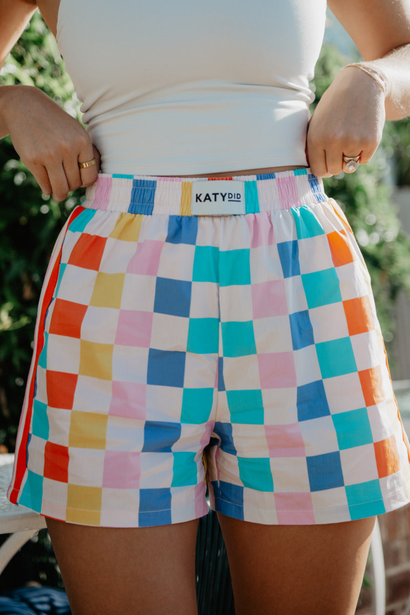 Multicolored Checker Boxer Shorts Women