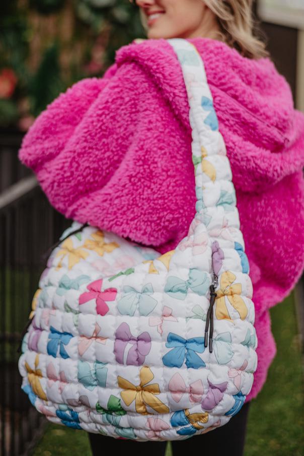 Multicolored Coquette Bows Quilted Hobo Tote Bag