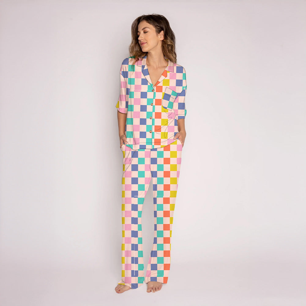 Multicolor Checkered Cozy Loungewear Pants Set