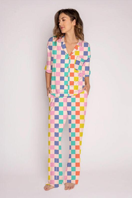 Multicolor Checkered Cozy Loungewear Pants Set