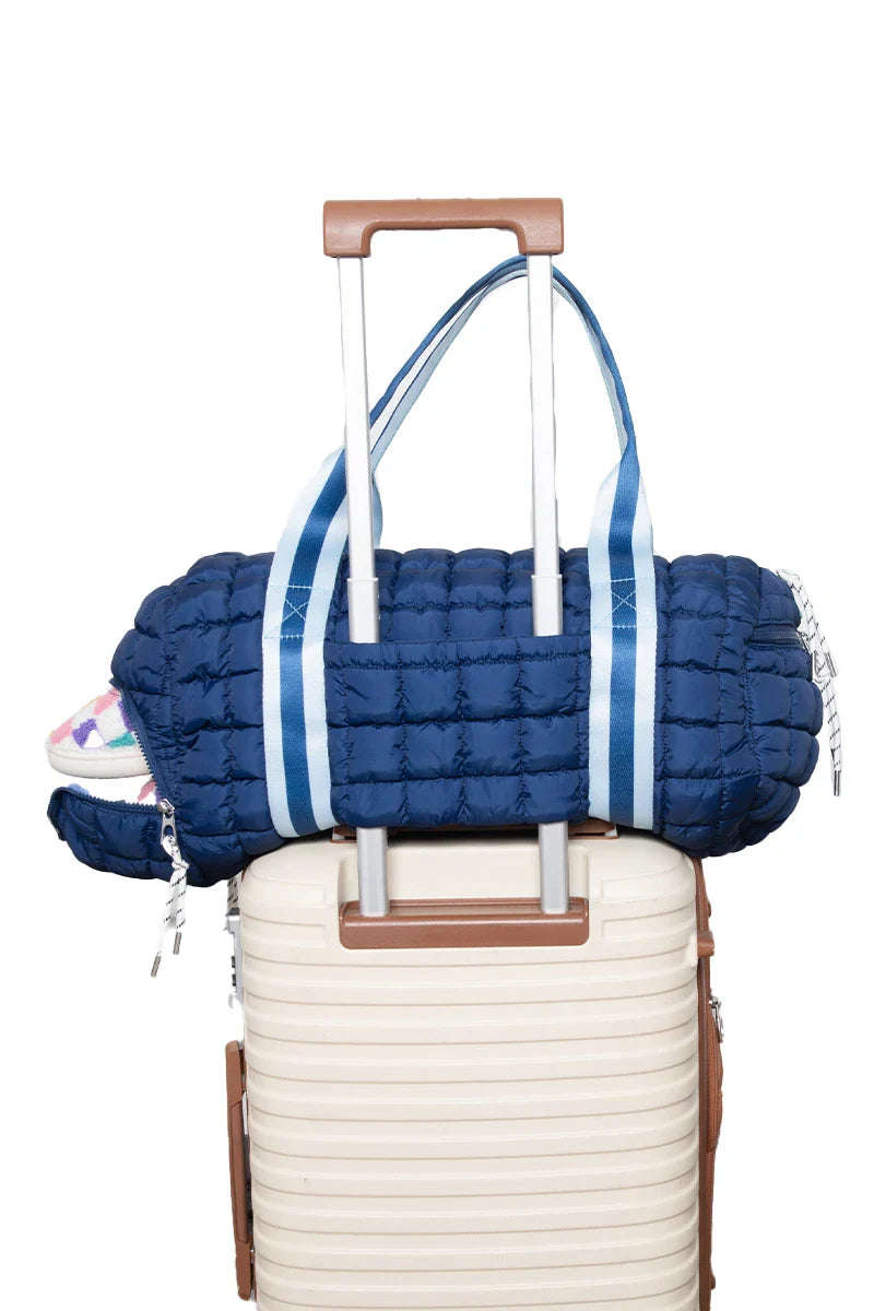 cute travel duffel bag Navy Quilted Cute Duffel Bag | Women's Gym Bag