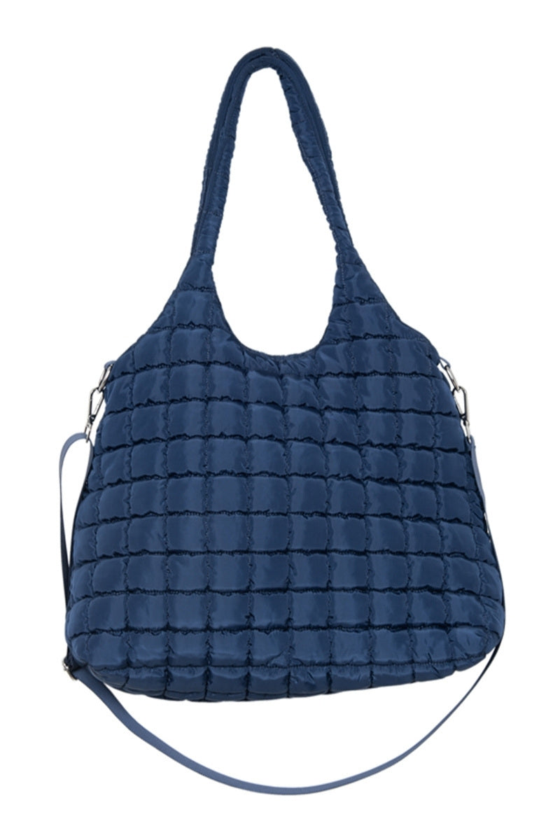 Navy Rectangular Quilted Puffer Tote