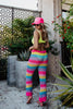 Neon Rainbow Stripes Crochet Pants for Beach