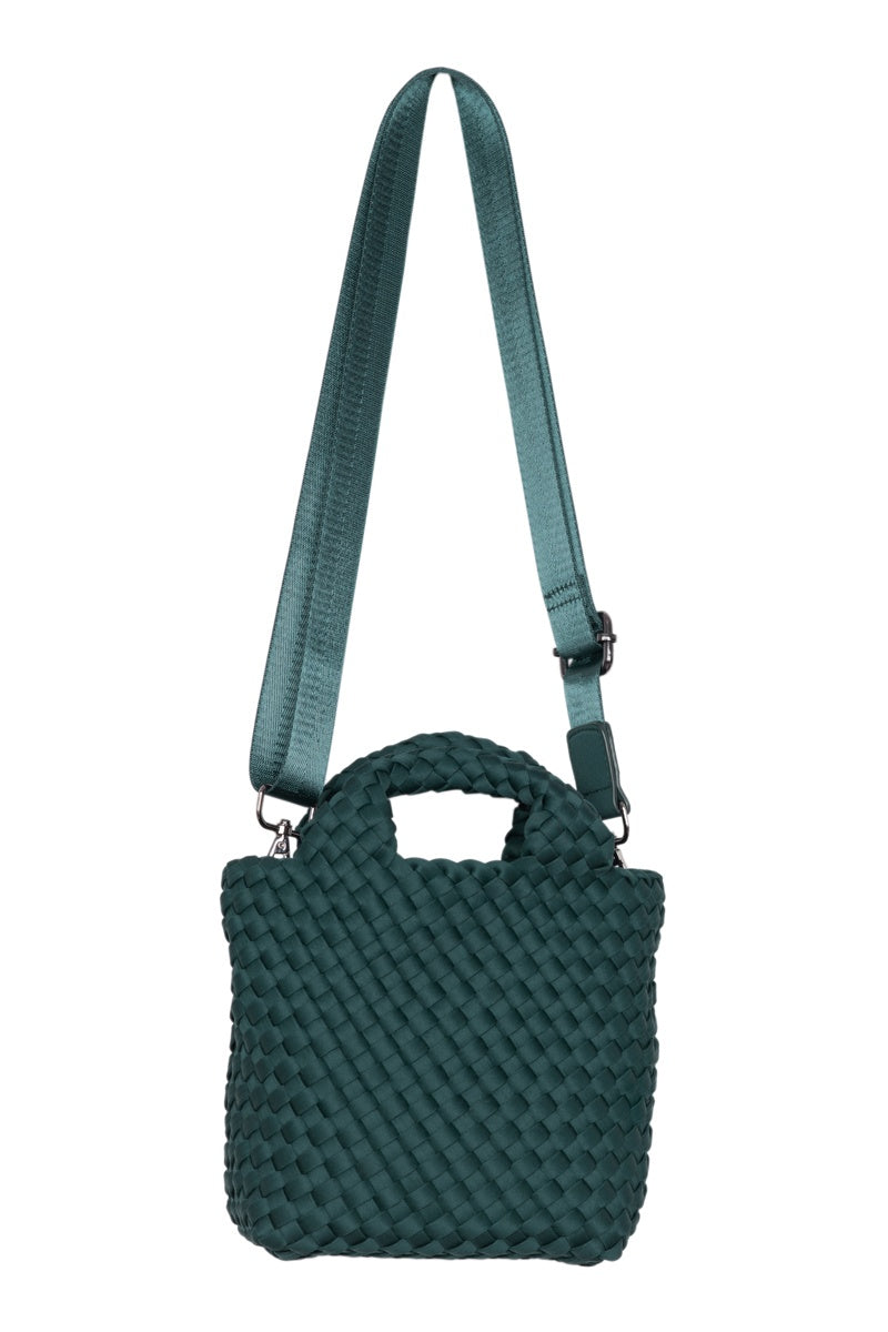 Forest Green Woven Crossbody Bucket Bag