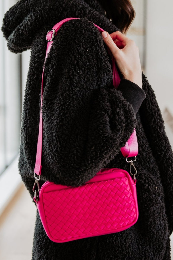 Hot Pink Woven Crossbody Bag