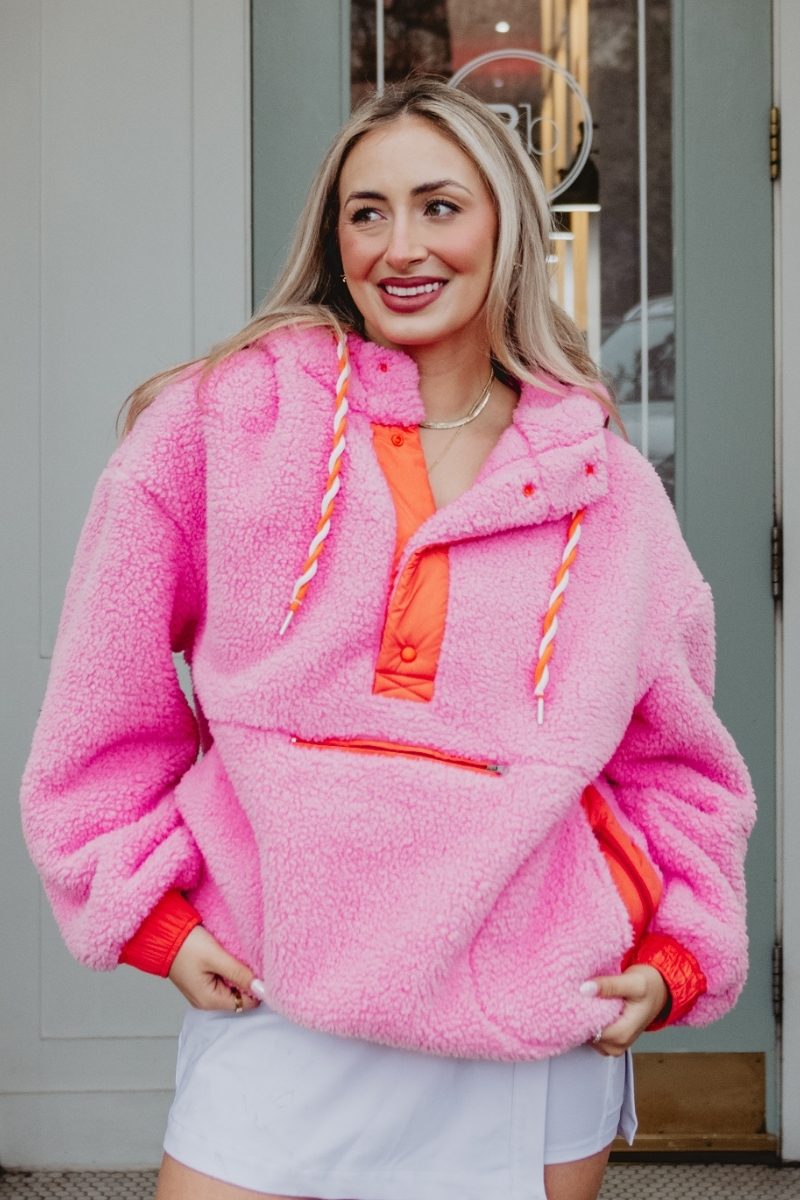 Pink Two-Toned Fleece Pullover Women Fuzzy Pullover Katydid