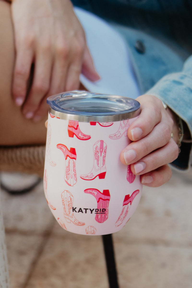 Light Pink Western Boots 12 Oz WINE TUMBLER Cup