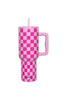 Pink Checker 38 Oz Tumbler with Handle