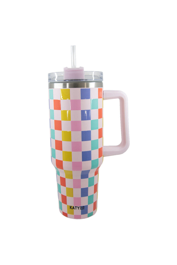 Multicolored Checkered Tumbler Cup w/ Handle