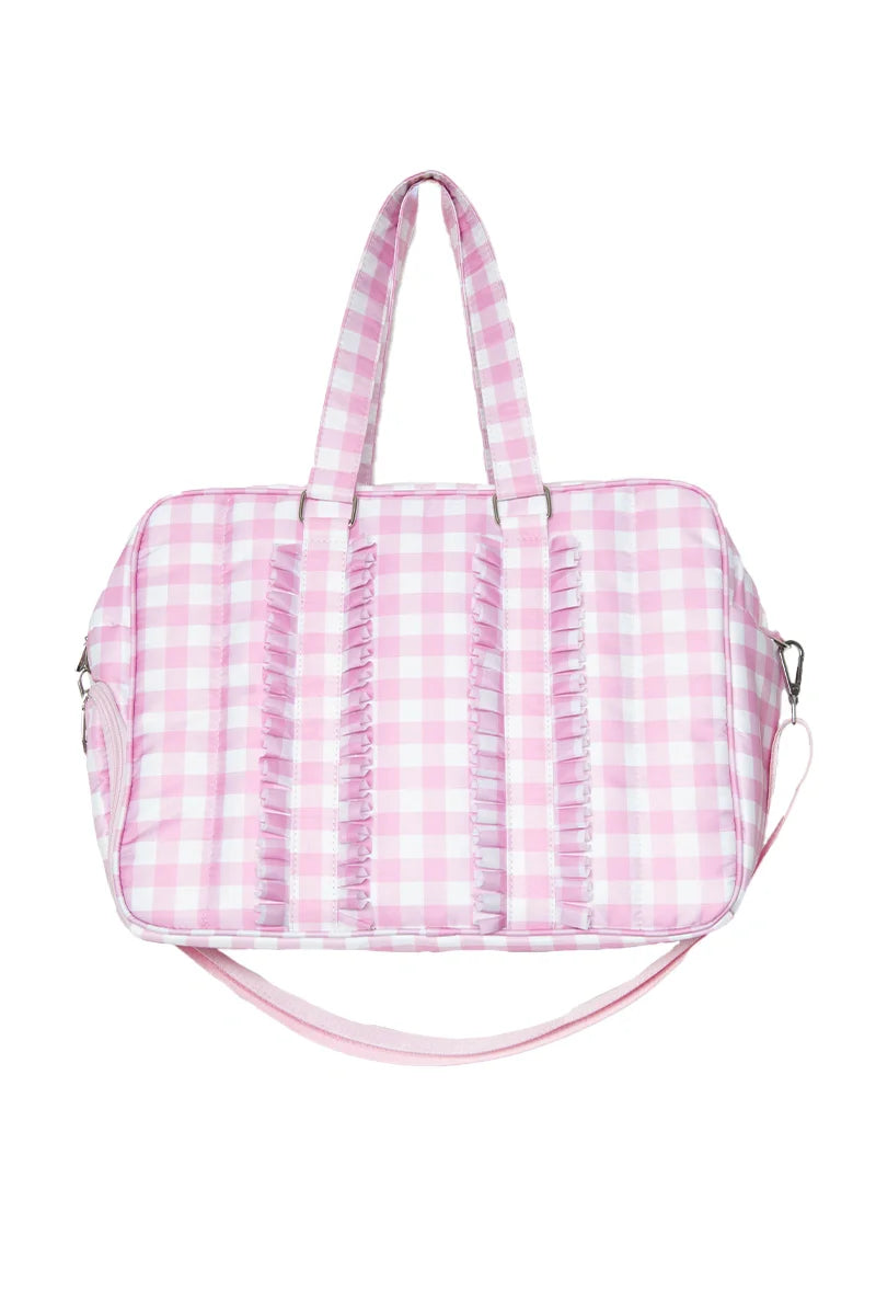 Light Pink Plaid Ruffle Overnight Bag - Katydid.com