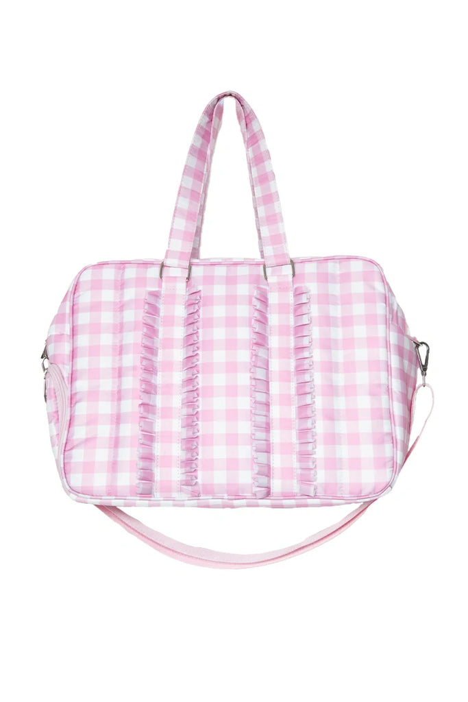 Light Pink Plaid Ruffle Overnight Bag - Katydid.com