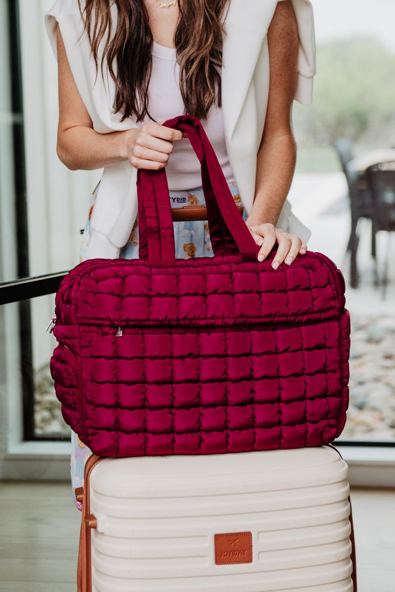 Wine Quilted Duffel Overnight Bag | Weekender Travel Bag | Katydid