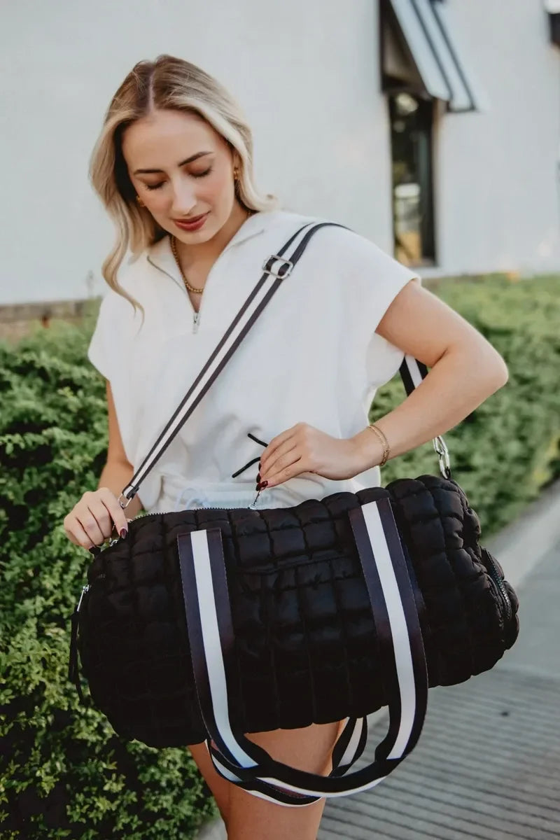 Black Striped Garment Duffel Bag | Quilted Travel Bags