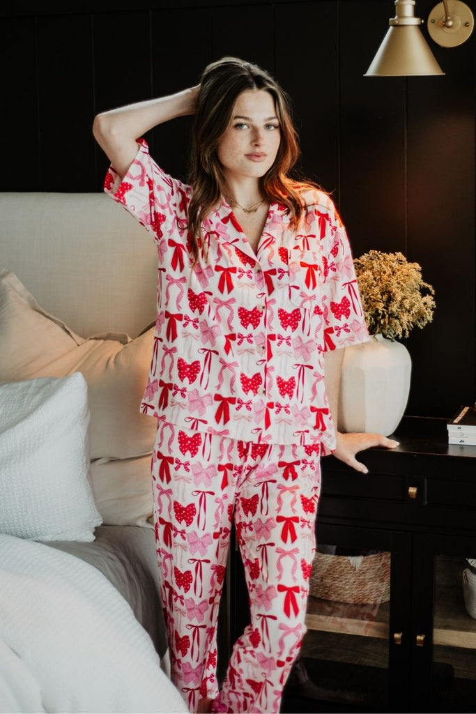 Pink & Red Coquette Bows Women's Pajama Pants Set