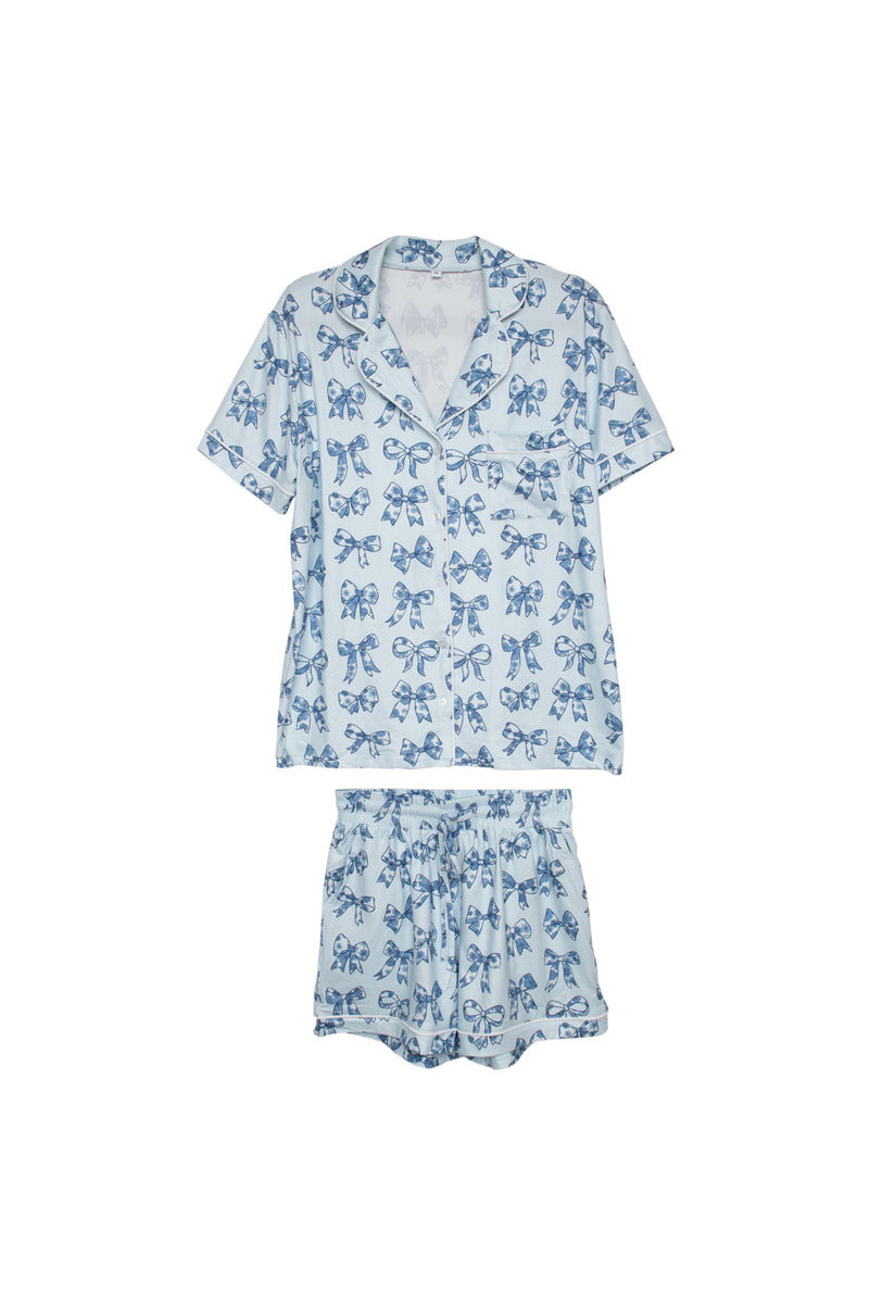 Light Blue Toile Coquette Bows Lounge PJ Set - Katydid.com