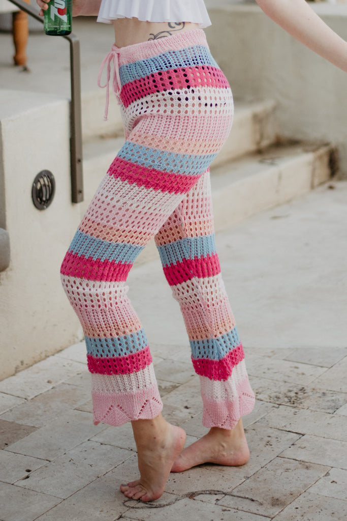 Pastel Stripes Crochet Beach Women's Pants